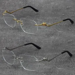 New Metal Luxury Montature da vista senza montatura quadrate Occhiali da vista Moda Occhiali da vista con montatura in oro 18 carati Occhiali da vista miopi obliqui maschili e femminili Taglia: 57