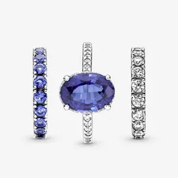 100% 925 Sterling Silver Musing Oświadczenie Halo Pierścień Zestaw dla Kobiet Obrączki Mody Biżuteria Akcesoria
