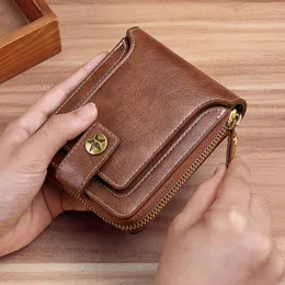 Wallets Men Wallet Genuine Leather Luxury Designer Purses Short Zipper Coin Purse Card Holder Chain Portfolio Portomonee Male WaletWallets