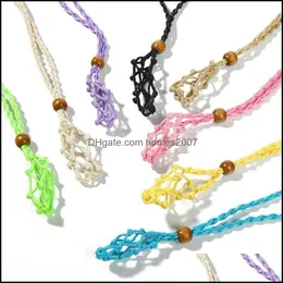 Adjustable Necklace Cord Empty Stone Holder Wax Rope Diy Natural Quartz Crystal Healing Net Bag Pendant Drop Delivery Necklaces Penda