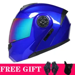 Motorcykelhjälmar 2 gåvor unisex racing modular dubbel lins motocross hjälm full ansikte säker vänd cascos para moto