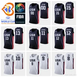 Serigrafia Coppa del Mondo 2023 FIBA US Maglia da basket 10 William Davis 4 Quinn Cook 5 Xavier Munford 15 Justin Jackson 9 Langston Galloway 13 John Jenkins Blu Bianco