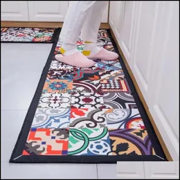 Ethnic Printed Long Kitchen Mat Set Washable Carpet Hallway Doormat Non-Slip Water Absorption Bathroom Rugs Bedside Floor 220329 Drop Delive