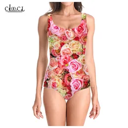 ESTファッションカラフルなバラの花3Dプリントガールオナギー水着スイミングバススーツの袖なしスリムセクシーな水着220617