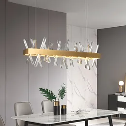 Modern avize yemek odası için lüks kristal ev dekorasyon altın dikdörtgen LED büyük asmak lamba iç aydınlatma armatürleri