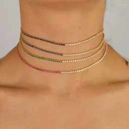 Chains Fashion Gold Color Choker Necklace With Rainbow White Cz Tennis Chain Green Blue Black Red Jewelry Morr22