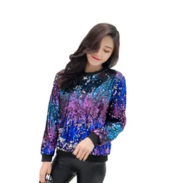 Kvinnors t-shirt 2022Female Spring Autumn Fashion Falling Sparkling Sequin Top Dance Performance Round Neck Loose Long Sleeve Women F322Wome