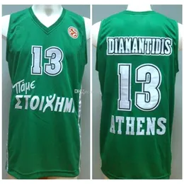 Maglia retrò Nikivip Dimitris Diamantidis # 13 Baloncesto Europeo Maglia da basket retrò Mens cucita personalizzata Qualsiasi nome numerico