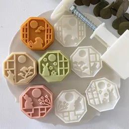 Happy Easter Bunny Shape Mooncake Mold Spring Party Handtryck Moon Cake Mold Diy Decoration Fondant Cookie Cutter 220601