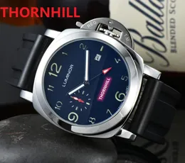 Premium Mäns Lumious Quartz Watch 44mm SUB Dial Arbeta Svart Brun Läder Gummi Sapphire Glass Classic Super Reloj Stopwatch Armbandsur Relogio Masculino
