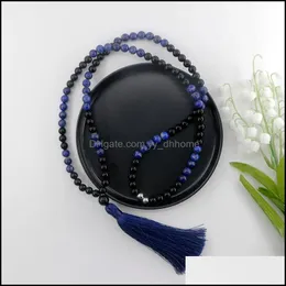 Pendant Necklaces Pendants Jewelry Beads Natural Lapis Lazis Black Agates Women Men Lovers Gift Yoga H Dhx5C
