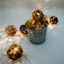 سلاسل PCS Natural Brown Rattan Ball Fairy String Light