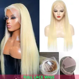 Rak blondin full spets mänskliga hår peruker icke-remy hår före plockad hårfäste