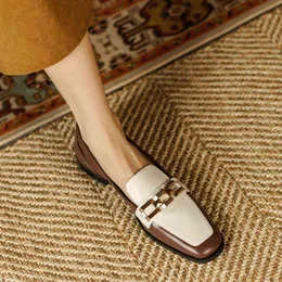 Kvinnliga klädskor 2022 Nieuwe Lente Casual Loafers Echt Leer Slip-On Platform Schoenen Vierkante Teen Dikke Hak Vrouwen Zapatos Para Mujer 220607