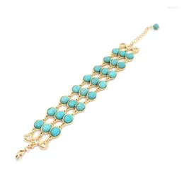 Cadeia de link Fysl amarelo de ouro amarelo claro Forma geométrica Green Turquoises Stone Bracelet Jóias de estilo étnico