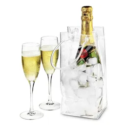 Portable Ice Wine Bag Collapsible Clear Cooler Packing PVC Leakproof Pouch Bags With Carry Handle For Champagne Cold Beer Wines Chilled Beverages DH8570
