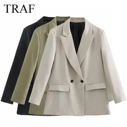 TRAF 자켓 가을 긴 소매 단색 컬러 간단하고 세련된 재킷 여성 특대 여성 의류 겉옷 고전 220402