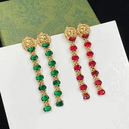 Long Lond Lion Head Red Green Green Gemstone Dangle Earrings Ladies Ladies Party Gift Jewelry High With With Box