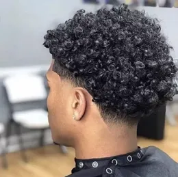 ナチュラルカラーかつら男性ヘアピースインド人間バージンヘア交換 12 ミリメートルカールフルレースユニット黒人メンズ高速速達