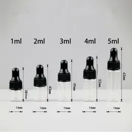 1ml 2ml 3ml 4ml 5ml Glass Dropper Bottles Mini Pipette Refillable Perfume Fragrance Cosmetics Vial Container Empty Eye Bottle Reagent for Essential Oils Travel