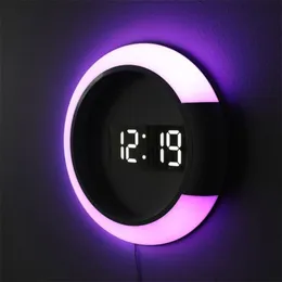 3D LED wall clock Digital Table Clock Alarm Mirror Hollow Wall Modern Design Nightlight For Home Living Room Decorations 220426