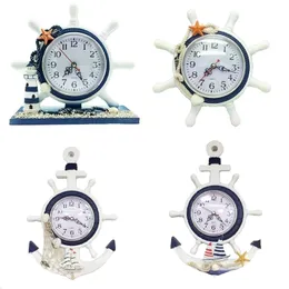 Mediterranean Style Wood Anchor Clock Hanging Wall Ship Wheel Desk Table for Bedroom Living Room l Decor Y200109