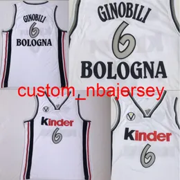 Manu Ginobili College Koszulki # 6 Virtus Kinder Bolonia Europejski Camiseta de Baloncesto 100% Hafty Szyte S-XXL