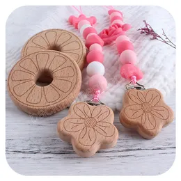 Baby Pacifier Chain Beech Clip Cartoon Flower Wood Pacifiers Holder Newbron Silicone Rose Crown Chain Anti-Drop Toy