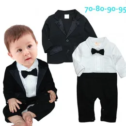 Traje de blazer bebé para niños caballeros algodón de algodón para bebé juego de ropa de manga larga monos de manga larga y chaqueta bebés216z