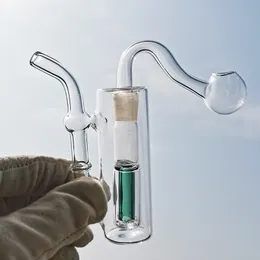 Mini Glass Oil Burner Pipe Hookah Set Smoking Pipes Water Bubbler Clear Shisha Bong Dab Rig med 10 mm hane tobakskål och silikonslanggrön bärbar bongs rökare