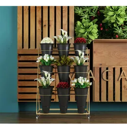 Hooks & Rails Gold Porch Flower Pot Storage Rack Metal Stand Plant Display Holder For Shop Living Room BalconyHooks
