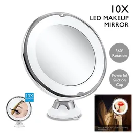 Portable 10x Magnifying Makeup Vanity Mirror Cosmetic Beauty Bathroom LED Light Drop Y200114