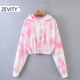 Zevity Women Vintage Ink Tieb farbowanie malarstwa swobodne swetate Swaterowanie z kapturem damski hem elastyczne bluzy marka