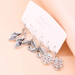 6PCS Antique Srebrny kolor kwiaty liści kolczyki dla kobiet prezenty biżuterii
