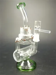 Green Glass Water Bong Silver Decoration Hookah with Honeycomb Filters Smoking Pipe