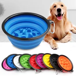 Collapsible Slow Feeding Pet Bowl Silicone Outdoor Travel Portable Puppy Food Container Feeder Dish Bowl