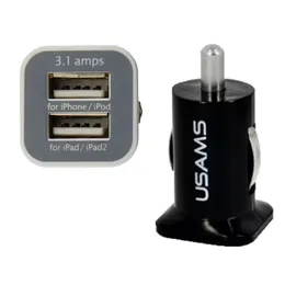 Handyadapter USAMS 3.1A Dual USB Car 2 Port Ladegerät 5V 3100mAh Doppelgestecker -Auto -Ladegeräteadapter für HTC