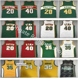 Mężczyźni koszykówka Shawn Kemp koszulka Gary Payton Kevin Durant Ray Allen zszyta zielony żółty biały czerwony dom oddychający dobre q koszulki