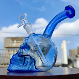 6 pollici Teschio Verde Blu Narghilè Tubi di tabacco Filtro Vetro spesso Bong d'acqua Fumo di cera Accessori per pipa ad acqua con ciotola da 14 mm