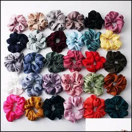 Hair Accessories Tools Products New Fashion Satin Women Girls Solid Color Elastic Bands Sweet Simple Colors Sports Dance Scrunchie Drop De