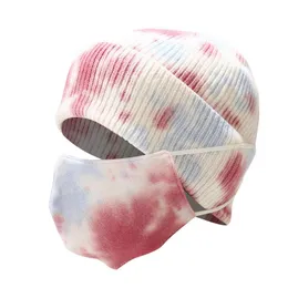 Beanie/Skull Caps Unisex Beanies Cap Mask Set Outdoor Winter Warm Knit Hats Tie Dye Stylish Skullcap Sportbeanie/Skull