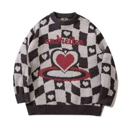2021 Корейская мода Сердце Сердце Жаккард хип -хоп мужчина из вязаного свитера Harajuku хлопок повседневной женщины топ -пуловер Sueter Masculino T220730