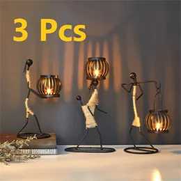 3PcsSet Nordic Metal Candlestick Creative Little Man Candle Holder Handmade Figurines Home Decoration Art Gift Bar Party 220727