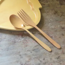 Natural Wood Spoon And Fork Dinnerware Coffee Tea Spoon Salad Fruit Fork Tableware Green Healthy Wooden Cutlery