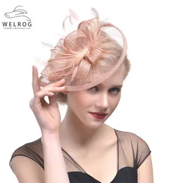 ウェルログファッションメッシュの魅力者帽子女性ウェディングカクテルティーパーティーソリッドフラワーフェザー魅力者ヘッドウェアヘアクリップ220704