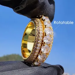 Popolare anello rotante in zircone a cinque file con pietre laterali girevoli gioielli da dito da uomo hip-hop