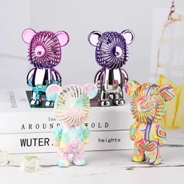 USB Rechargeable Mini Handheld Fan Electroplating Bear Outdoor Creative Desktop Mute Charging Portable three-speed wind Ornaments Gift Wholesale Tiktok