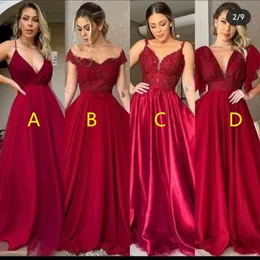 Weinrot 2022 Prom Abendkleider Multi Style Lange Formale Frauen Party Brautjungfer Kleider Satin Nacht Robe De Soiree Plus Größe B0601W17