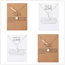 Colar de cachorro com cart￣o -presente Pearl Of Love White Contas Pinging for Women Gold Silver Color Link Jewelry Gift
