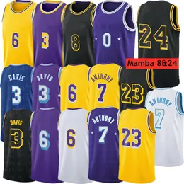 Mens Basketball 6 LBJ 23 3 Davis 0 Westbrook 7 Anthony Stitched Jerseys Factory Wholesale عالية الجودة S-XXL